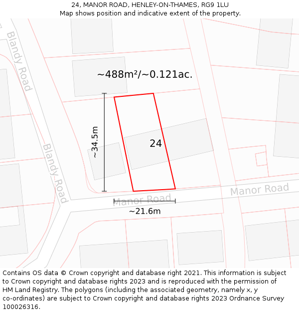 24, MANOR ROAD, HENLEY-ON-THAMES, RG9 1LU: Plot and title map