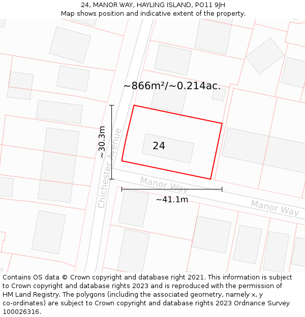 24, MANOR WAY, HAYLING ISLAND, PO11 9JH: Plot and title map