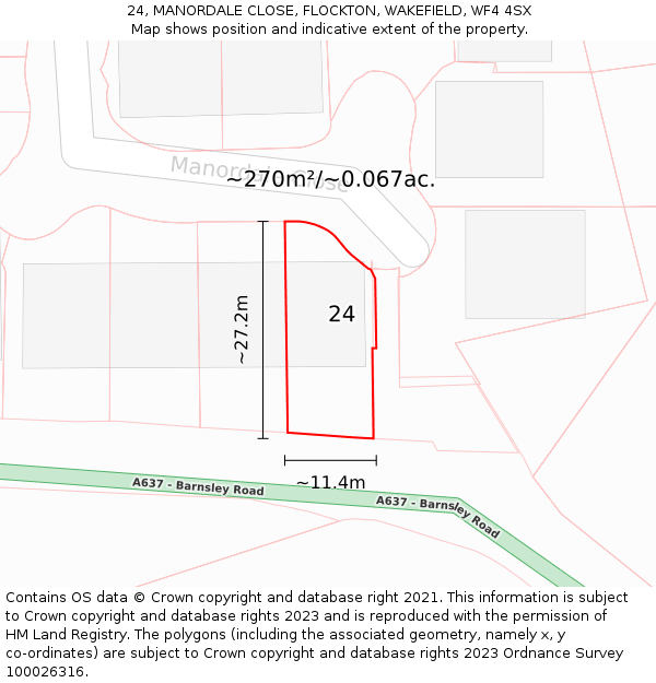 24, MANORDALE CLOSE, FLOCKTON, WAKEFIELD, WF4 4SX: Plot and title map
