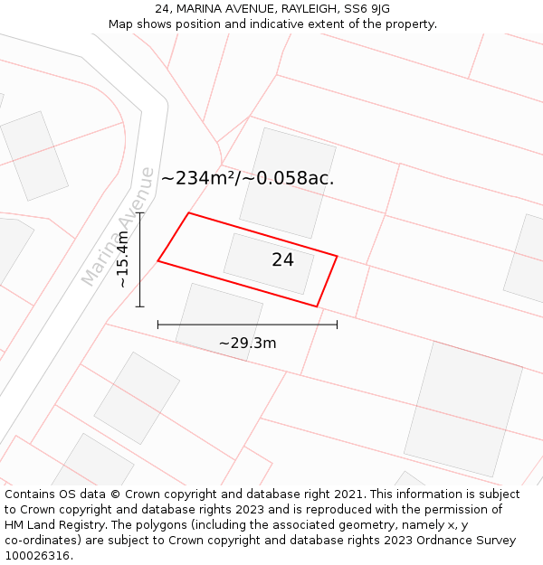 24, MARINA AVENUE, RAYLEIGH, SS6 9JG: Plot and title map