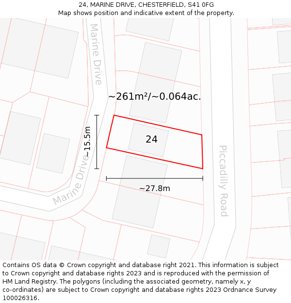 24, MARINE DRIVE, CHESTERFIELD, S41 0FG: Plot and title map