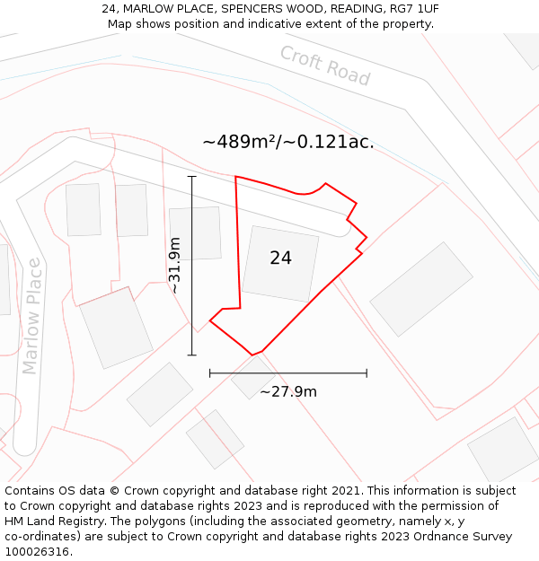 24, MARLOW PLACE, SPENCERS WOOD, READING, RG7 1UF: Plot and title map