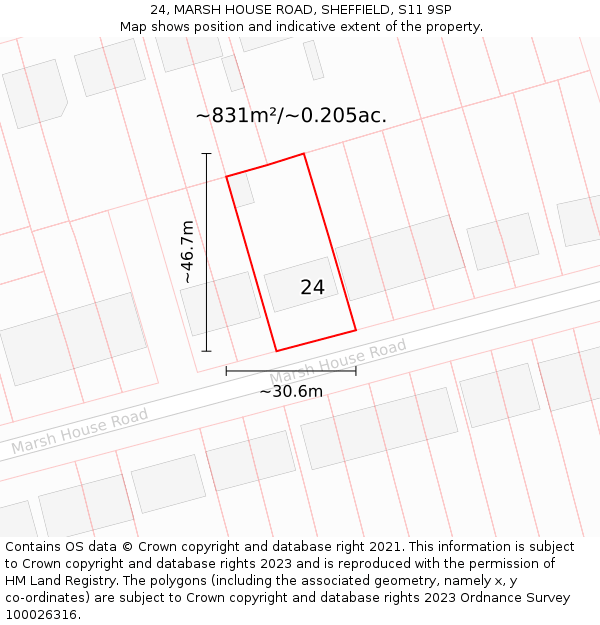 24, MARSH HOUSE ROAD, SHEFFIELD, S11 9SP: Plot and title map