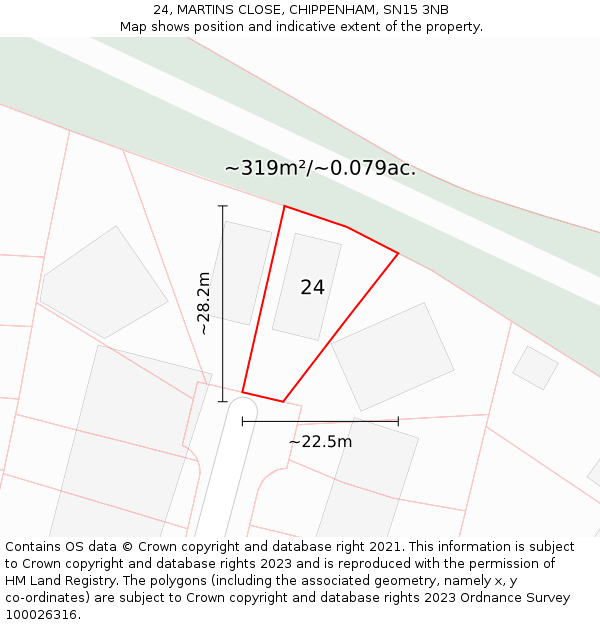 24, MARTINS CLOSE, CHIPPENHAM, SN15 3NB: Plot and title map