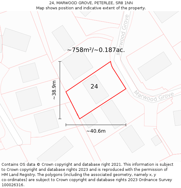 24, MARWOOD GROVE, PETERLEE, SR8 1NN: Plot and title map