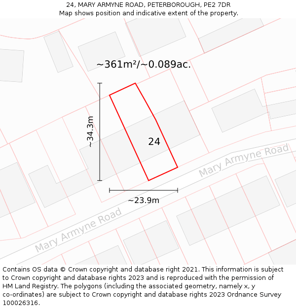 24, MARY ARMYNE ROAD, PETERBOROUGH, PE2 7DR: Plot and title map