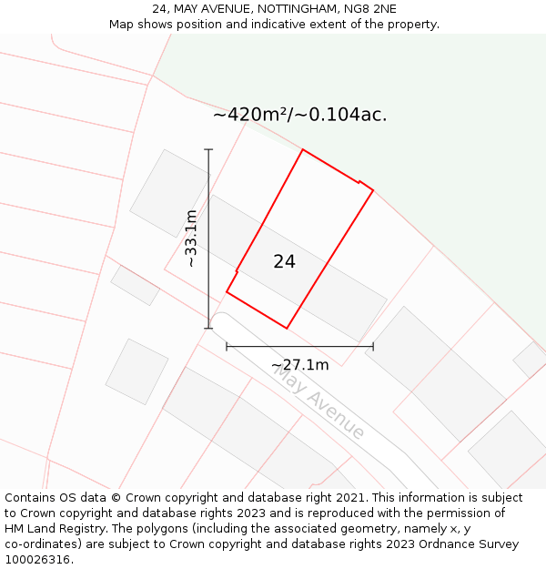 24, MAY AVENUE, NOTTINGHAM, NG8 2NE: Plot and title map