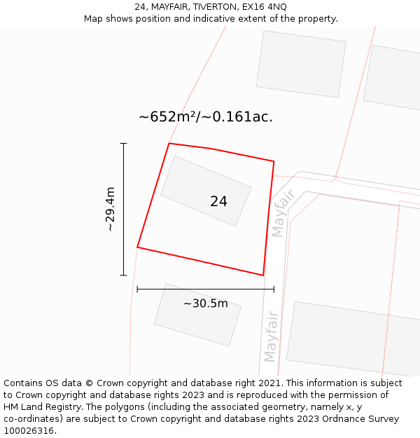 24, MAYFAIR, TIVERTON, EX16 4NQ: Plot and title map