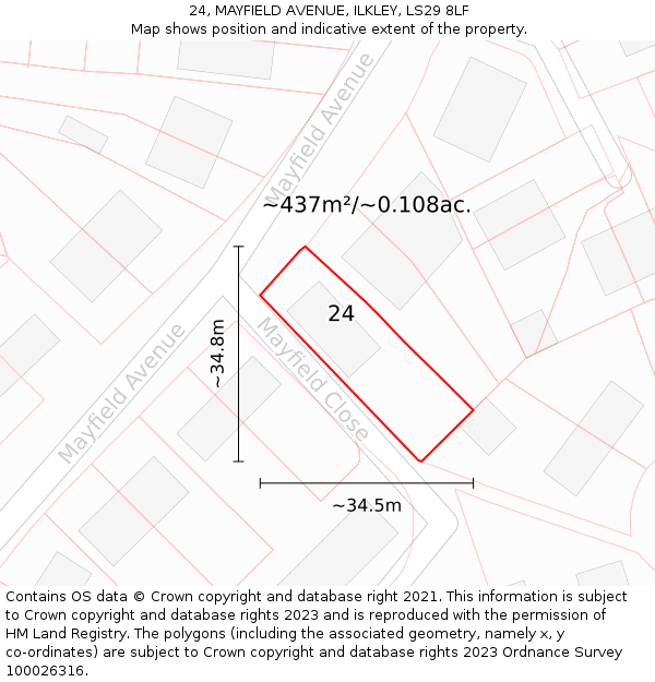 24, MAYFIELD AVENUE, ILKLEY, LS29 8LF: Plot and title map