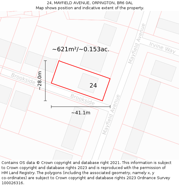 24, MAYFIELD AVENUE, ORPINGTON, BR6 0AL: Plot and title map