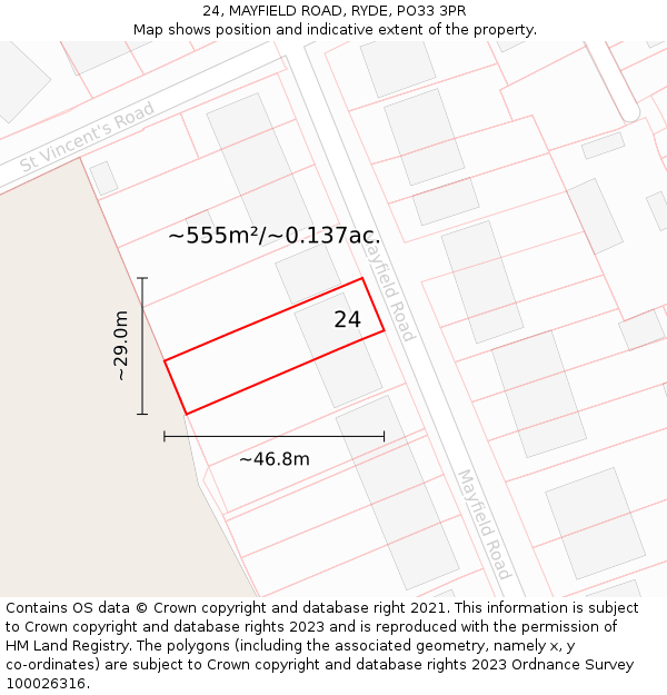 24, MAYFIELD ROAD, RYDE, PO33 3PR: Plot and title map