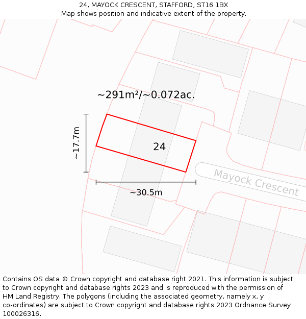 24, MAYOCK CRESCENT, STAFFORD, ST16 1BX: Plot and title map