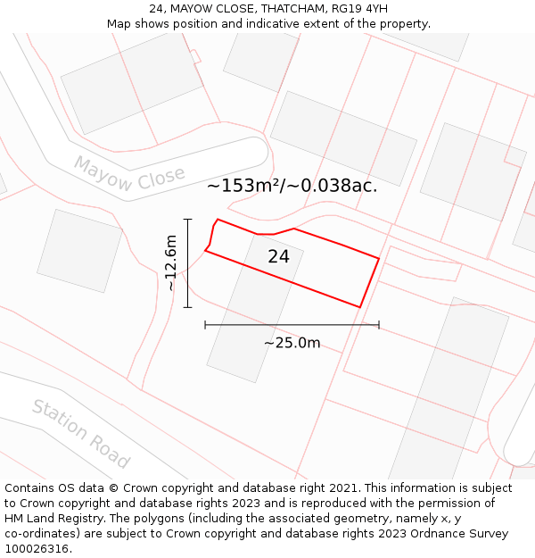 24, MAYOW CLOSE, THATCHAM, RG19 4YH: Plot and title map