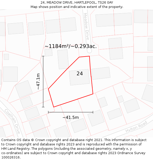 24, MEADOW DRIVE, HARTLEPOOL, TS26 0AY: Plot and title map