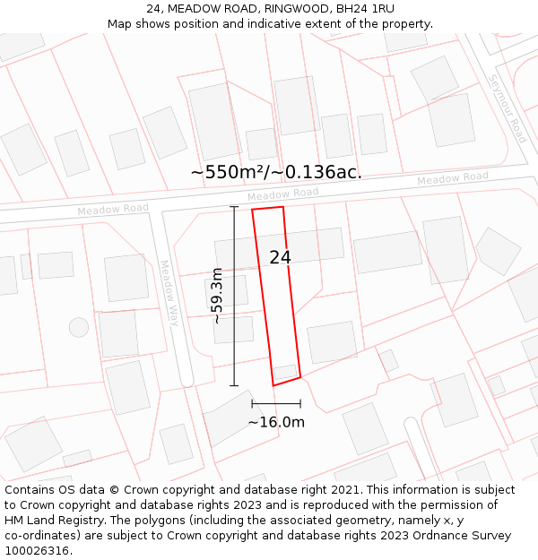 24, MEADOW ROAD, RINGWOOD, BH24 1RU: Plot and title map