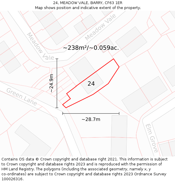 24, MEADOW VALE, BARRY, CF63 1ER: Plot and title map