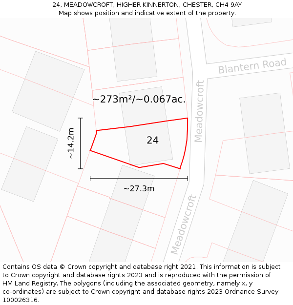 24, MEADOWCROFT, HIGHER KINNERTON, CHESTER, CH4 9AY: Plot and title map