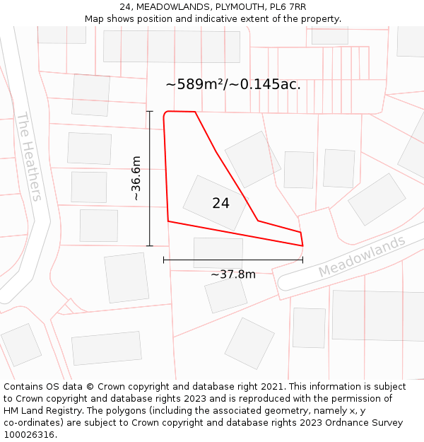 24, MEADOWLANDS, PLYMOUTH, PL6 7RR: Plot and title map