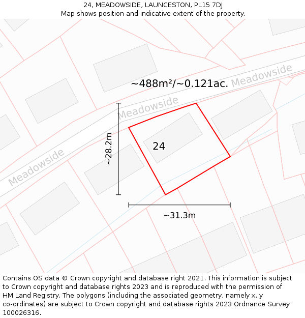 24, MEADOWSIDE, LAUNCESTON, PL15 7DJ: Plot and title map