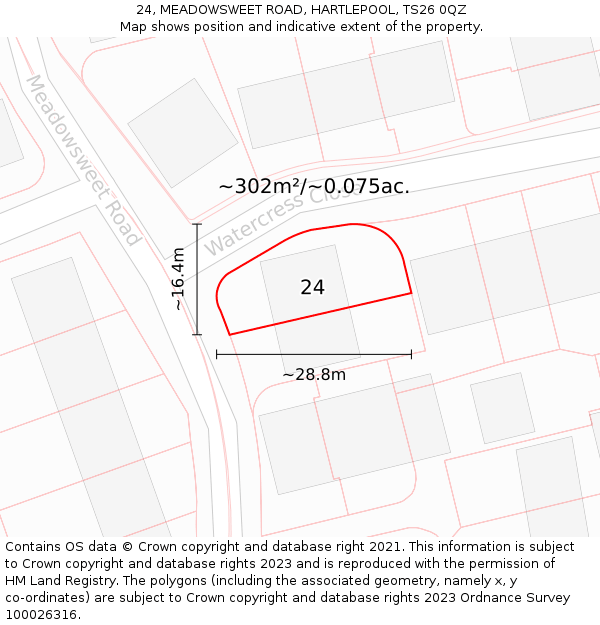 24, MEADOWSWEET ROAD, HARTLEPOOL, TS26 0QZ: Plot and title map