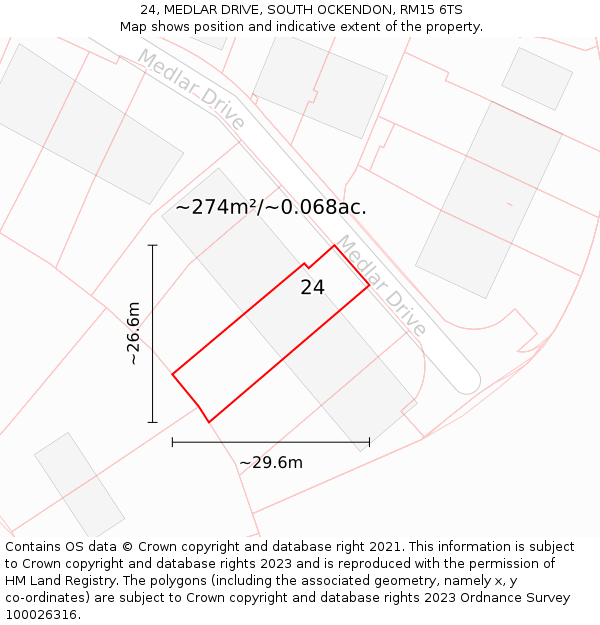 24, MEDLAR DRIVE, SOUTH OCKENDON, RM15 6TS: Plot and title map