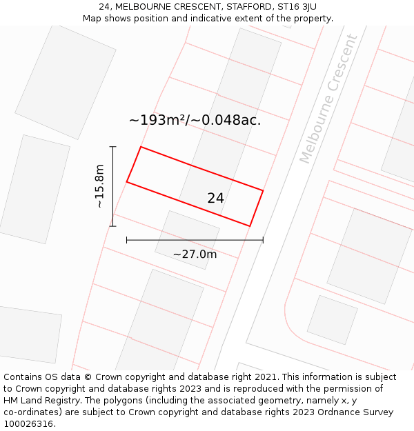 24, MELBOURNE CRESCENT, STAFFORD, ST16 3JU: Plot and title map