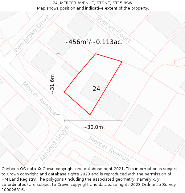 24, MERCER AVENUE, STONE, ST15 8SW: Plot and title map