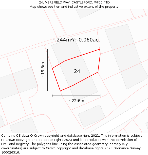 24, MEREFIELD WAY, CASTLEFORD, WF10 4TD: Plot and title map