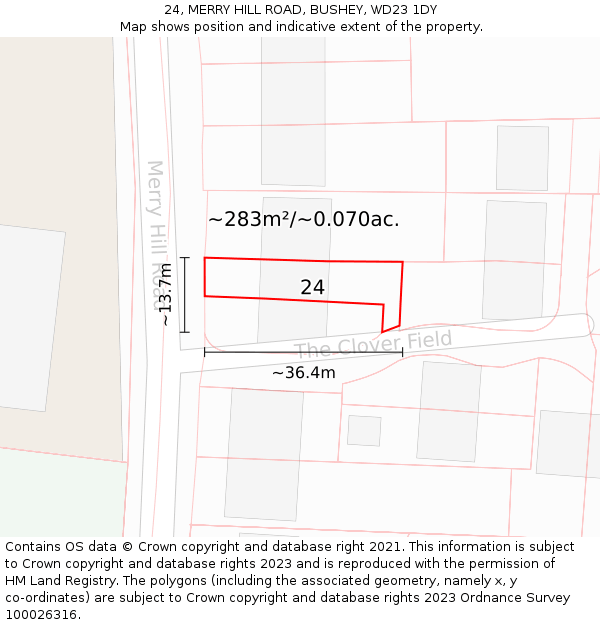 24, MERRY HILL ROAD, BUSHEY, WD23 1DY: Plot and title map