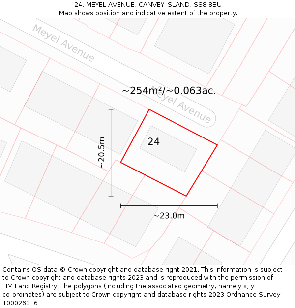 24, MEYEL AVENUE, CANVEY ISLAND, SS8 8BU: Plot and title map