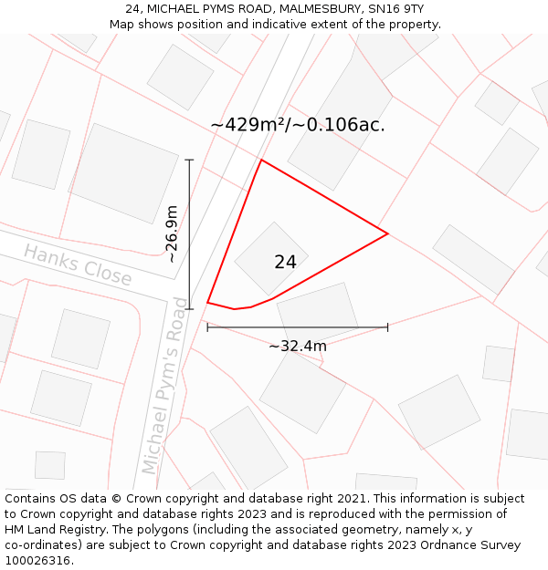 24, MICHAEL PYMS ROAD, MALMESBURY, SN16 9TY: Plot and title map