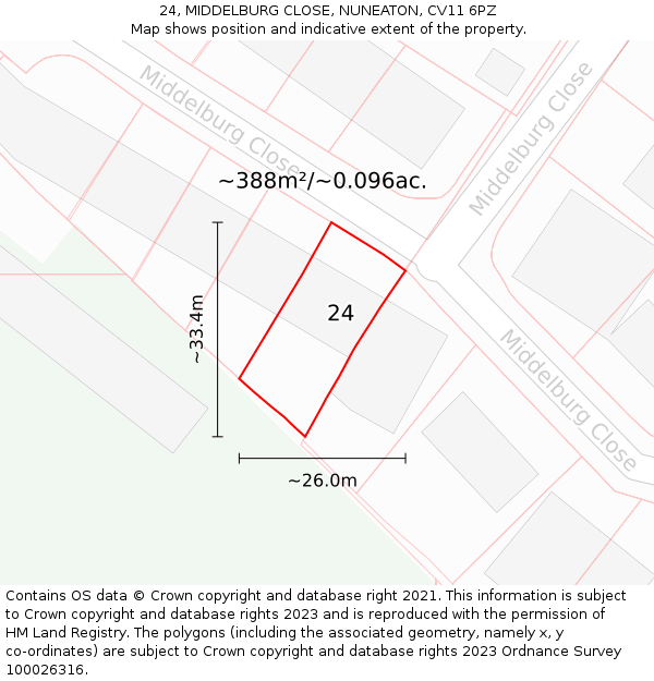 24, MIDDELBURG CLOSE, NUNEATON, CV11 6PZ: Plot and title map