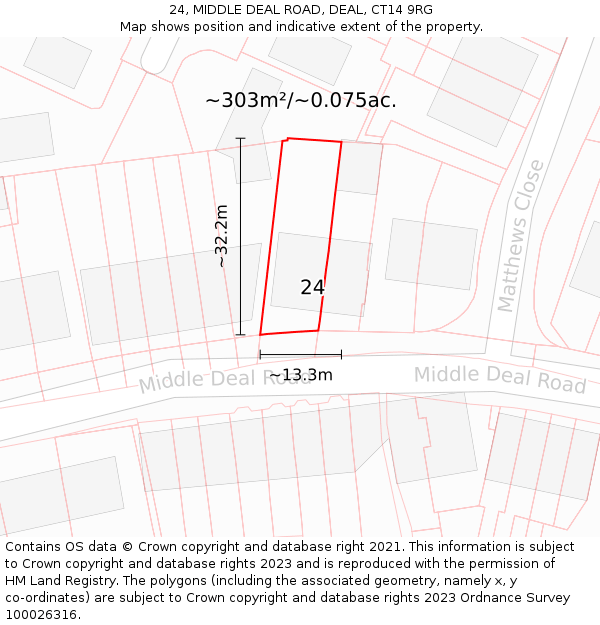 24, MIDDLE DEAL ROAD, DEAL, CT14 9RG: Plot and title map