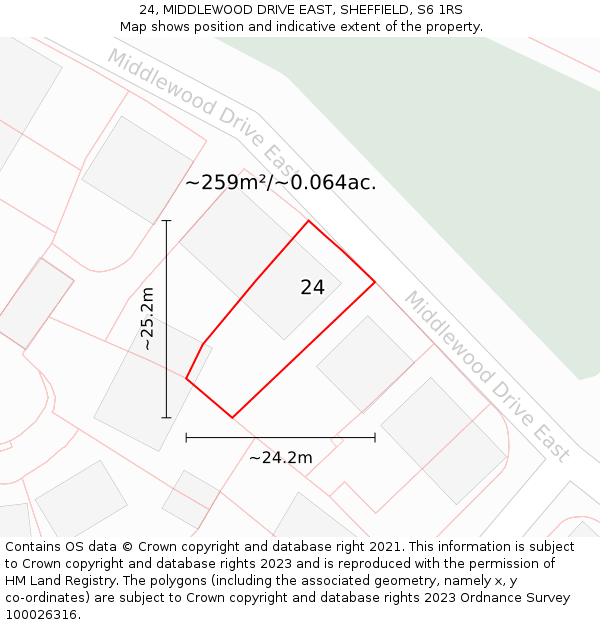 24, MIDDLEWOOD DRIVE EAST, SHEFFIELD, S6 1RS: Plot and title map