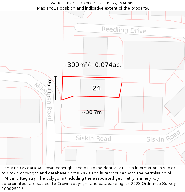 24, MILEBUSH ROAD, SOUTHSEA, PO4 8NF: Plot and title map