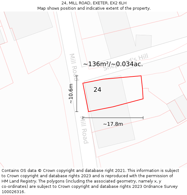 24, MILL ROAD, EXETER, EX2 6LH: Plot and title map