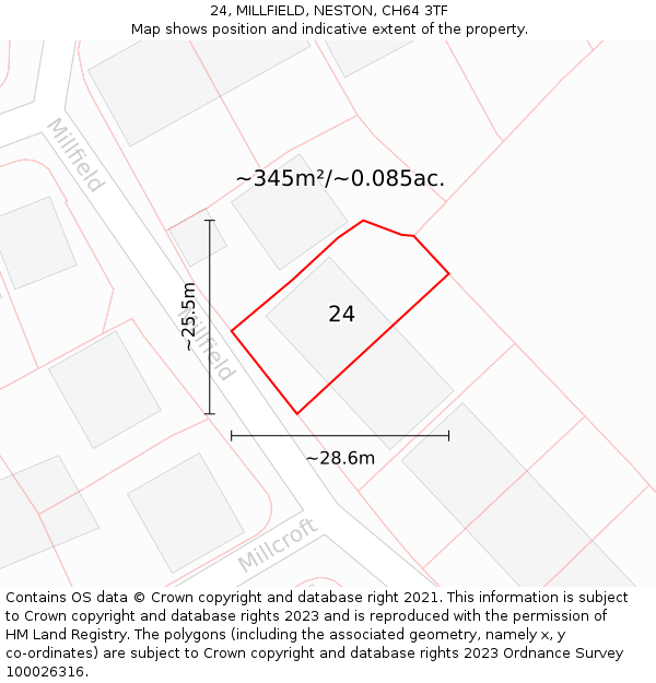 24, MILLFIELD, NESTON, CH64 3TF: Plot and title map