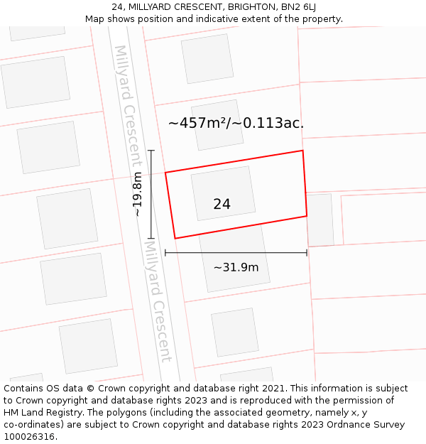 24, MILLYARD CRESCENT, BRIGHTON, BN2 6LJ: Plot and title map