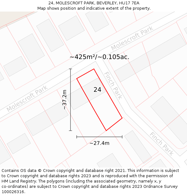 24, MOLESCROFT PARK, BEVERLEY, HU17 7EA: Plot and title map