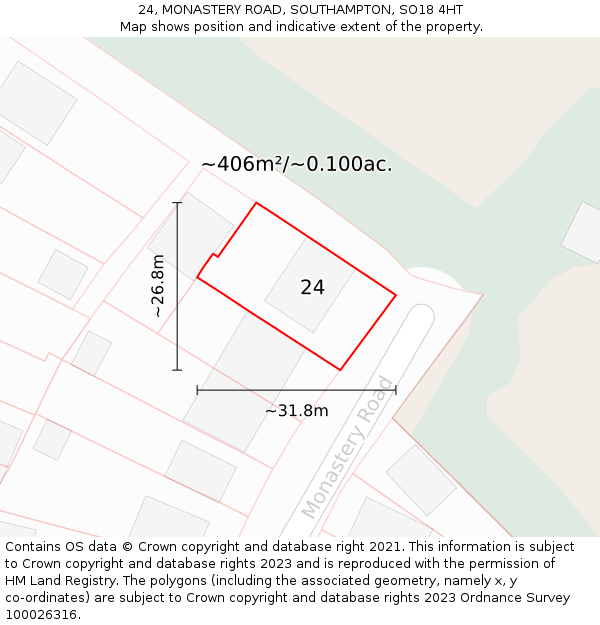24, MONASTERY ROAD, SOUTHAMPTON, SO18 4HT: Plot and title map