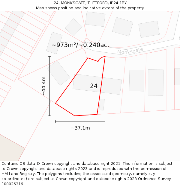 24, MONKSGATE, THETFORD, IP24 1BY: Plot and title map