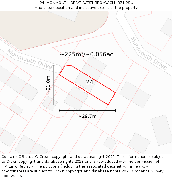 24, MONMOUTH DRIVE, WEST BROMWICH, B71 2SU: Plot and title map