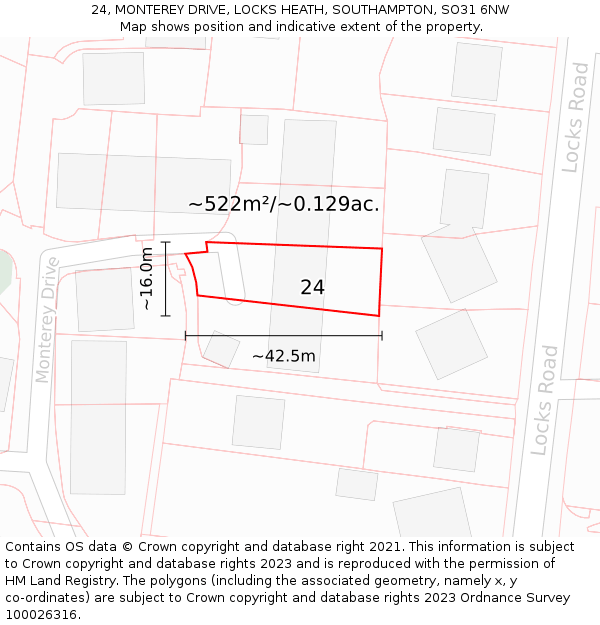 24, MONTEREY DRIVE, LOCKS HEATH, SOUTHAMPTON, SO31 6NW: Plot and title map