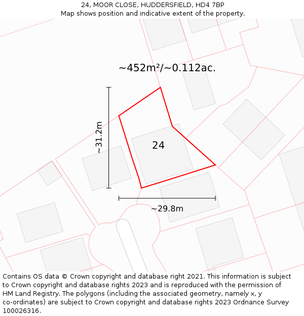 24, MOOR CLOSE, HUDDERSFIELD, HD4 7BP: Plot and title map