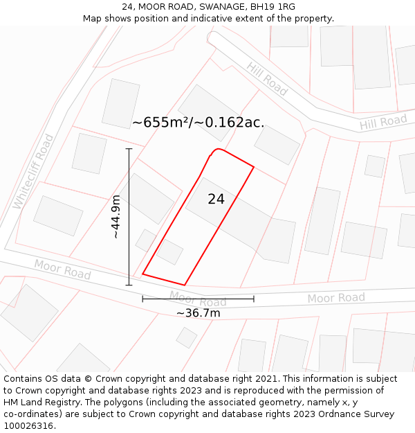 24, MOOR ROAD, SWANAGE, BH19 1RG: Plot and title map