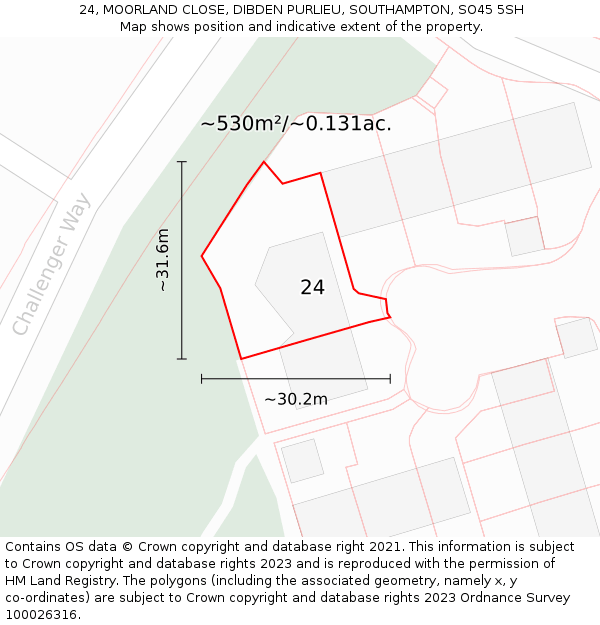 24, MOORLAND CLOSE, DIBDEN PURLIEU, SOUTHAMPTON, SO45 5SH: Plot and title map