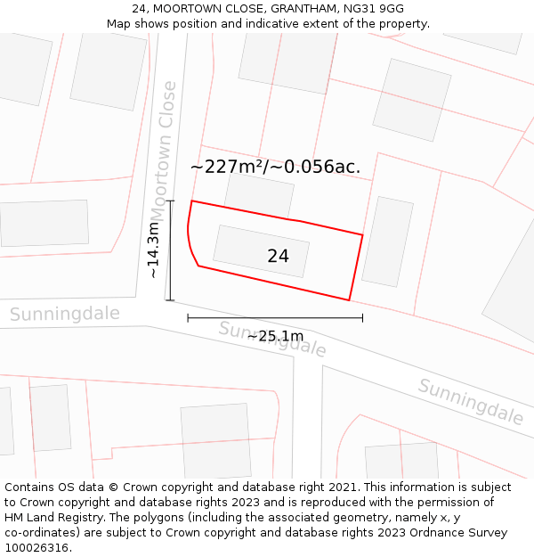 24, MOORTOWN CLOSE, GRANTHAM, NG31 9GG: Plot and title map