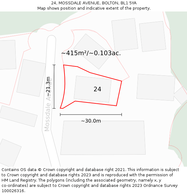 24, MOSSDALE AVENUE, BOLTON, BL1 5YA: Plot and title map