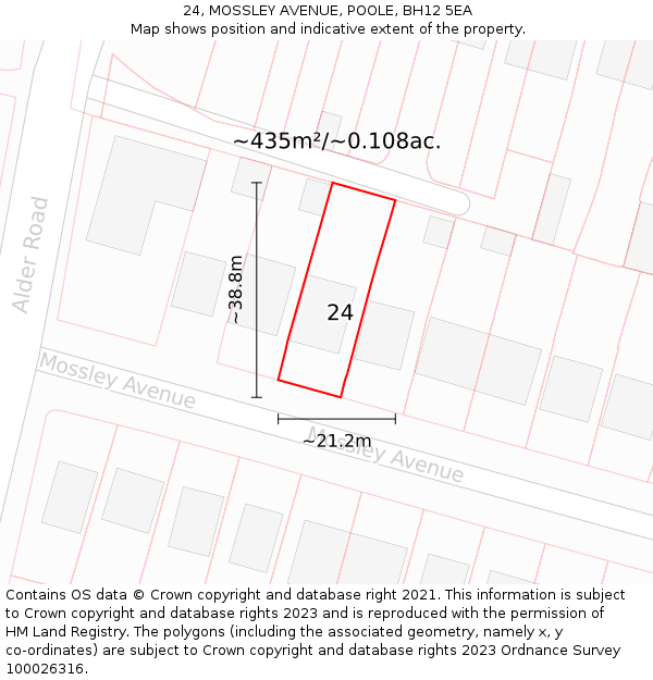 24, MOSSLEY AVENUE, POOLE, BH12 5EA: Plot and title map