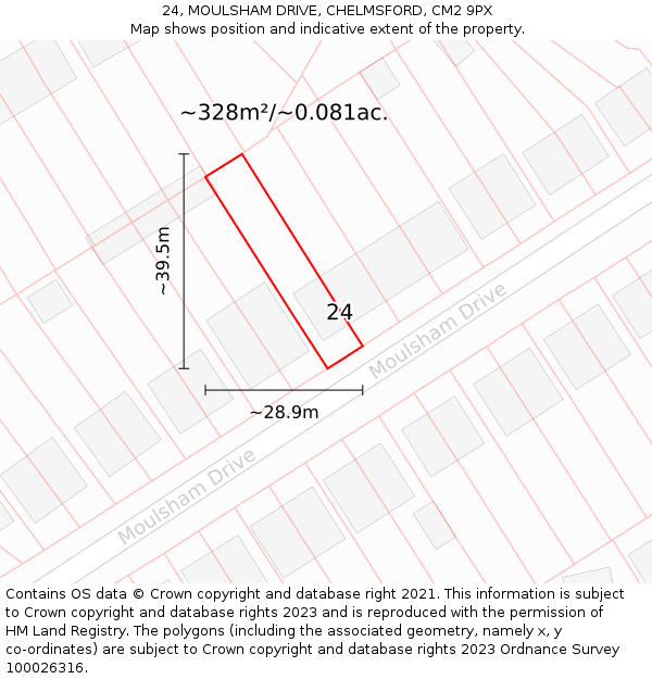 24, MOULSHAM DRIVE, CHELMSFORD, CM2 9PX: Plot and title map